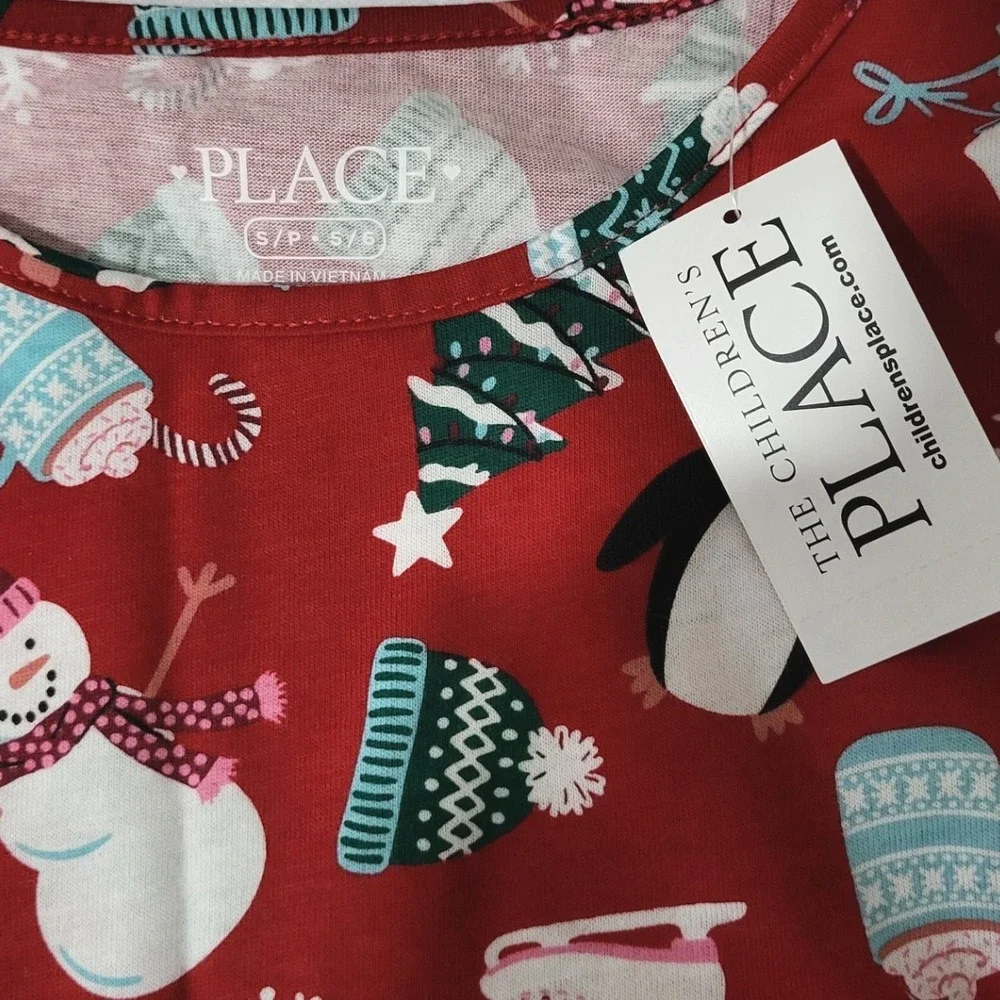 New Childrens Place Snowman Penguin‎ Dress Girls 5 6 Holiday Skater Nwt - Picture 3 of 5